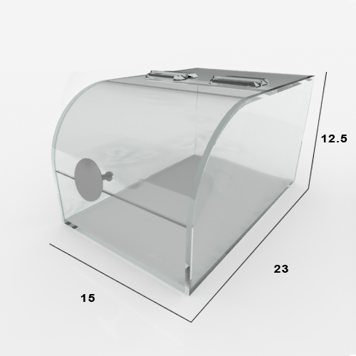 קופסת ממתקים שקופה ומעוצבת של GLMR עם חזית מעוגלת וידית מתכת למראה יוקרתי בחנות קופסת ממתקים שקופה ומעוצבת של GLMR עם חזית מעוגלת וידית מתכת למראה יוקרתי בחנות