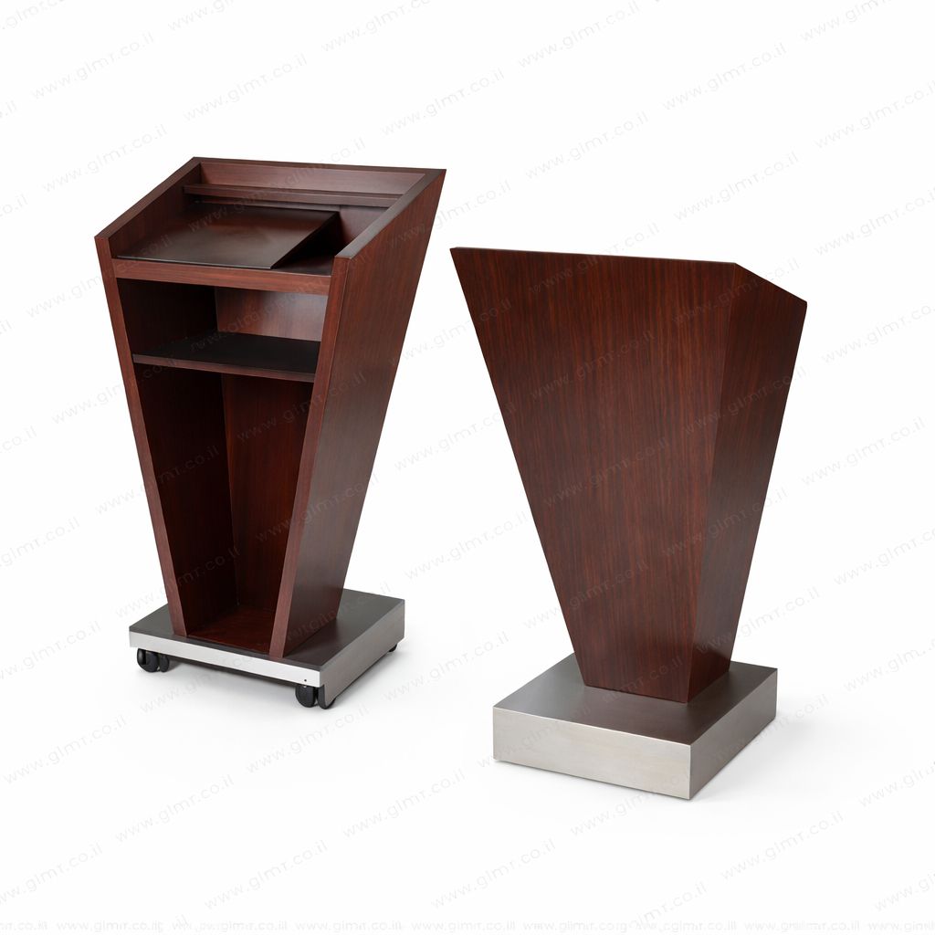 דוכן נואמים פודיום בצבע אגוז גלגלים נסתרים דוכן נואמים פודיום בצבע אגוז גלגלים נסתרים