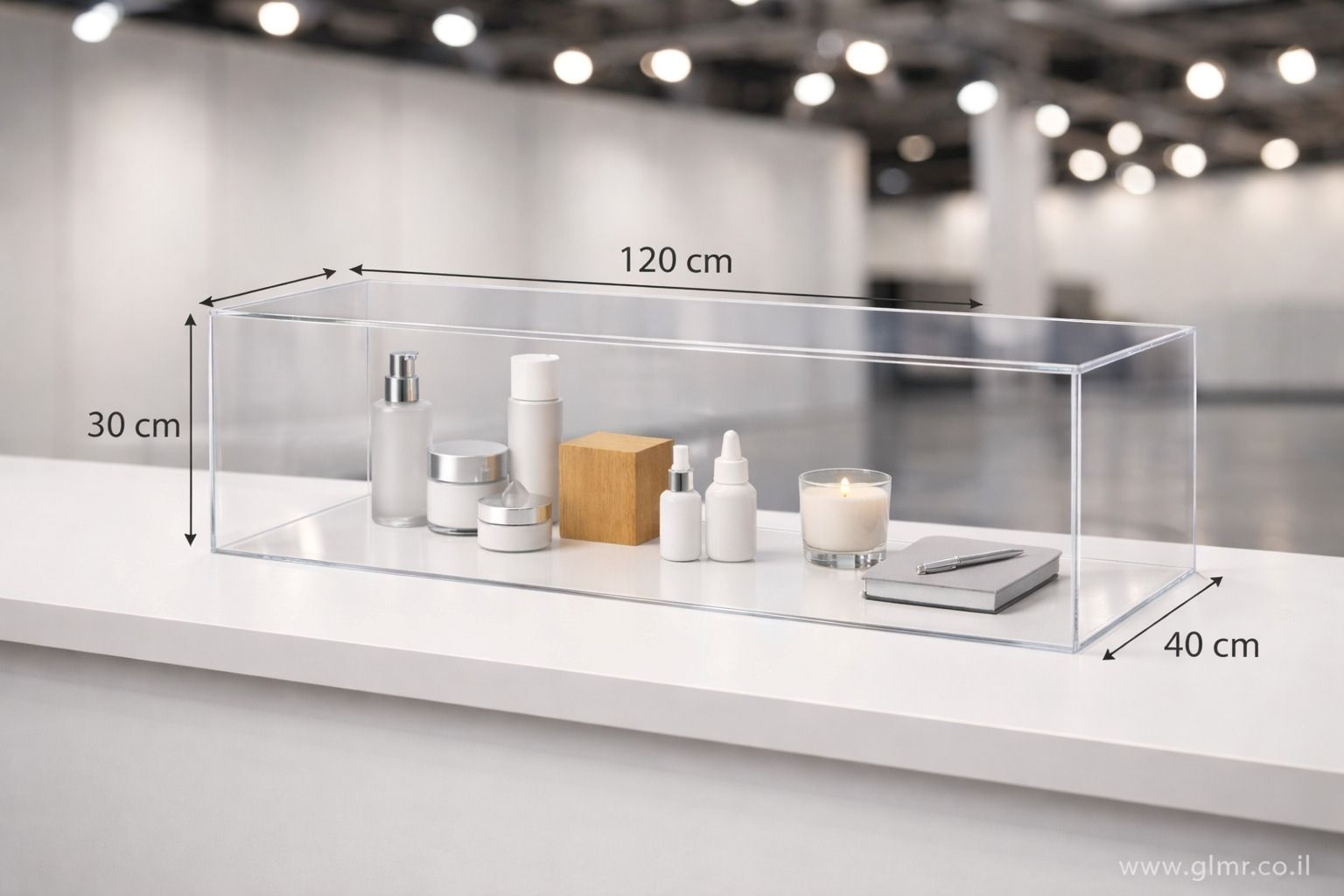 ויטרינת תצוגה שקופה מפרספקס 120×40×30 ס״מ ויטרינת תצוגה שקופה מפרספקס 120×40×30 ס״מ