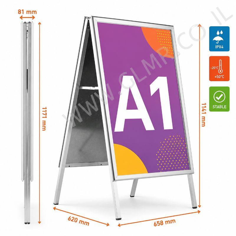 שלט חמור מתקפל A1 דו צדדי מאלומיניום DURABLE עם מסגרת קליק שלט חמור מתקפל A1 דו צדדי מאלומיניום DURABLE עם מסגרת קליק