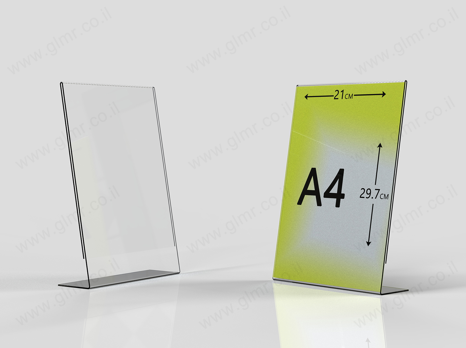 מעמד שולחני פרספקס A4 דגם L שקוף לתפריטים מעמד שולחני פרספקס A4 דגם L שקוף לתפריטים