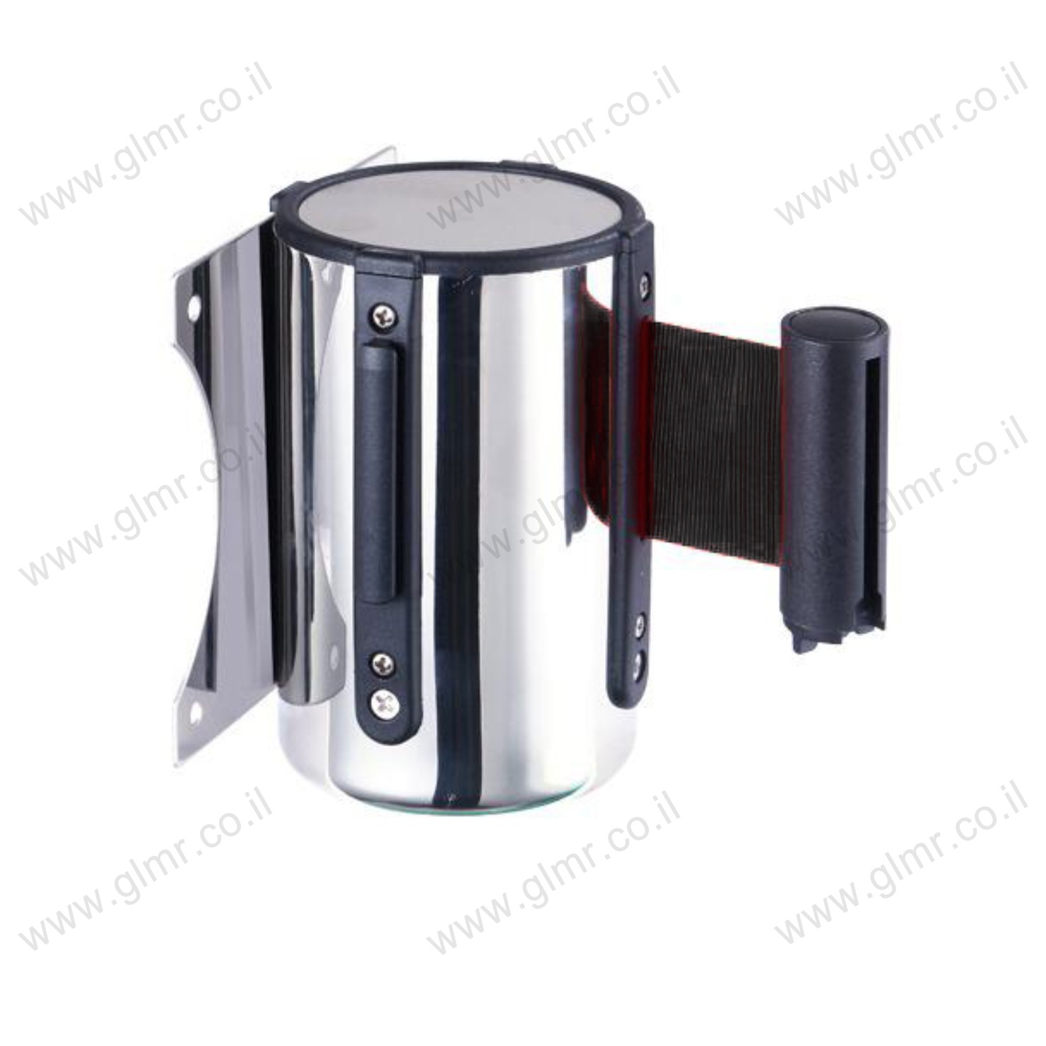 מחסום סרט נשלף לקיר (מנגנון טנזה) - יחידת קיר שחורה עם אביזרי התקנה לתיחום מחסום סרט נשלף לקיר (מנגנון טנזה) - יחידת קיר שחורה עם אביזרי התקנה לתיחום