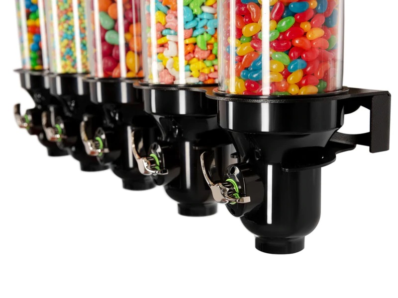 חמישיית דיספנסרים שולחנית נמוכה דגם DH50-BL בצבע שחור לתוספות גלידה. חמישיית דיספנסרים שולחנית נמוכה דגם DH50-BL בצבע שחור לתוספות גלידה.