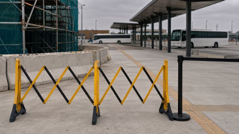 מחסום אקורדיון נייד באתר עבודות תשתית סמוך למסוף אוטובוסים