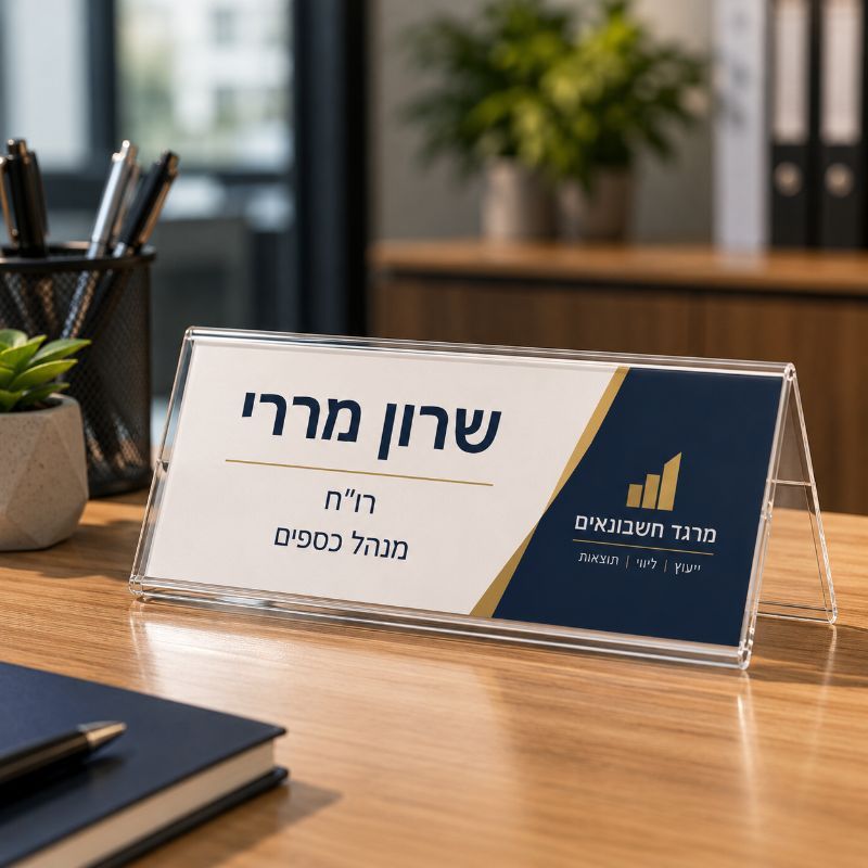 מעמד שולחני משולש דו-צדדי מפרספקס לתגי שם ותפריט