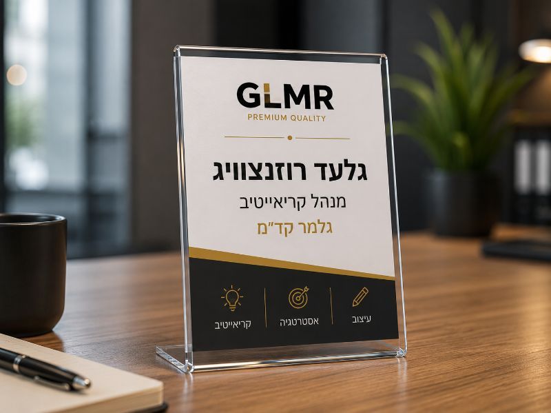 מעמד תפריט פרספקס דגם L בגודל 10 על 15 ס״מ לשולחן
