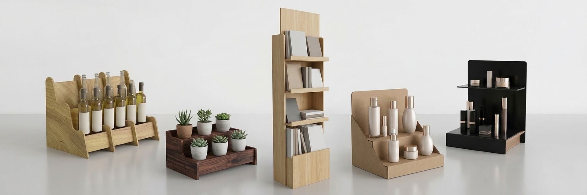 סטנדים מעץ - מתקני תצוגה מעוצבים לחנויות בוטיק ומעדניות