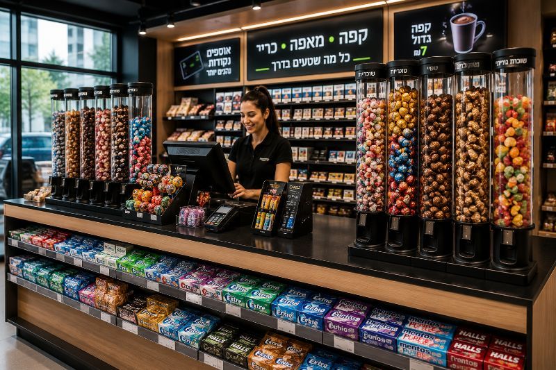 מתקני תצוגה אקריליים B2B לקו קופה בחנויות ממתקים, קיוסקים וחנויות נוחות