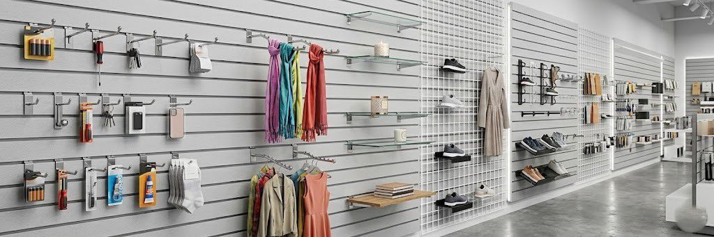 קוצים וזרועות תלייה לקיר מחורץ Slatwall ורשת מתכת לחנויות — פרזול כרום-ניקל מלאי מיידי